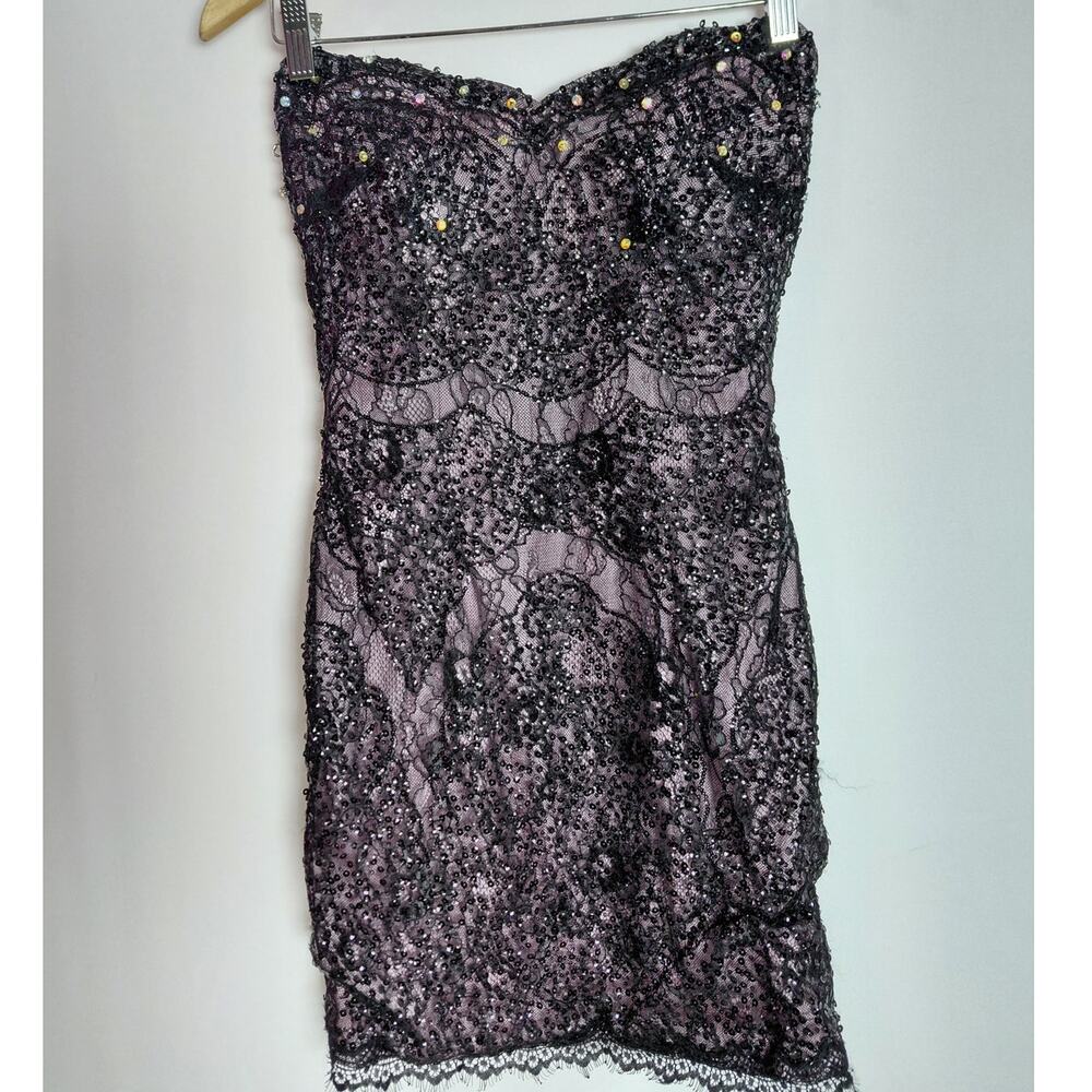 ALYCE PARIS Sequin Lace Strapless Dress Black Solid Sleeveless Short Size 4